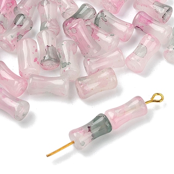 30Pcs Baking Varnish Glass Beads, Bamboo Stick, Pink, 12x6.5mm, Hole: 1.4mm