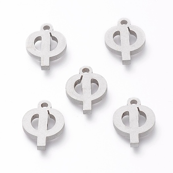 304 Stainless Steel Pendants, Matte Style, Greek Alphabet, Stainless Steel Color, Letter.F, 12x9x1.5mm, Hole: 1.5mm