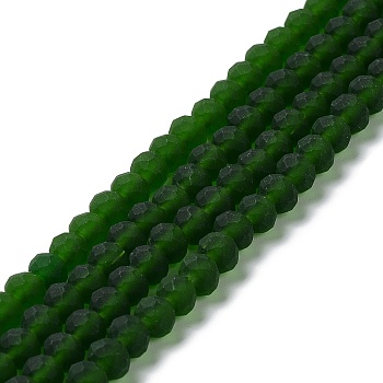 Transparent Glass Beads Strands, Faceted, Frosted, Rondelle, Dark Green, 8mm, Hole: 1mm, about 60~62pcs/strand, 39~40cm