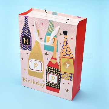 Happy Birthday Party Present Gift Paper Bags, with Handle, for Birthday Party, Rectangle, Colorful, 30x41.5x12cm(DIY-I030-07C)