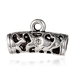 Tibetan Style Alloy Tube Tube Bails, Loop Bails, Scarf Bail Beads, Hollow, Antique Silver, 13x22x7mm, Hole: 5mm(PALLOY-J684-08AS)