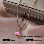 Vintage 304 Stainless Steel Enamel Pendant Necklaces, Golden, Pink, Mushroom, 15.75 inch(40cm)(EC1066-4)
