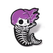 Mermaid Skeleton Enamel Pin, Halloween Alloy Badge for Backpack Clothes, Electrophoresis Black, Purple, 33.5x26x1.5mm, Pin: 1.3mm(JEWB-H006-36EB)