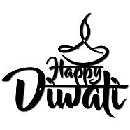 Iron Hanging Decors, Metal Art Wall Decoration, Word Happy Diwali, for Living Room, Home, Office, Garden, Kitchen, Hotel, Balcony, Matte Gunmetal Color, 250x300x1mm(AJEW-WH0286-017)