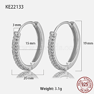 Rhodium Plated 925 Sterling Silver Micro Pave Cubic Zirconia Hoop Earrings, with S925 Stamp, Platinum, 20x3mm(MZ8987-2)