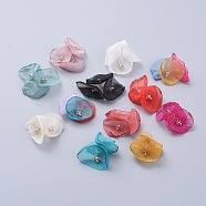 Handmade Woven Costume Accessories, with Brass Eye Pin, Chiffon Cloth Flower, Mixed Color, 25~31x4.5mm(WOVE-F023-C)