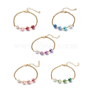 Glass Pearls Link Bracelet with 304 Stainless Steel Curb Chains for Women, Mixed Color, 7-1/4 inch(18.5cm)(BJEW-JB08708)