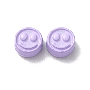 Spray Painted Alloy Beads, Flat Round with Smiling Face, Lilac, 7.5x4mm, Hole: 2mm(PALLOY-M215-16J)