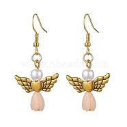 Angel Antique Golden Alloy & Resin Dangle Earrings, Imitation Pearl Acrylic Drop Earrings, Navajo White, 45x21.5mm(EJEW-JE05686-08)