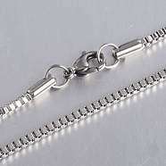 304 Stainless Steel Box Chain Necklaces, with Lobster Claw Clasps, Stainless Steel Color, 17.9 inch(45.5cm), 2mm(STAS-O053-27P)