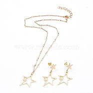 Pendant Necklace and Dangle Stud Earring Jewelry Sets, with Alloy Pendant, Brass Stud Earring Findings, Brass Bar Link Chains and Lobster Claw Clasps, Star, Golden, 16.33 inch(41.5cm), 43mm, Pin: 0.8mm(SJEW-JS01084-02)