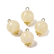 Two Tone Acrylic Pendants,  with Brass Loops, Round, Wheat, 16.5x12mm, Hole: 1.8mm(MACR-C033-02G)