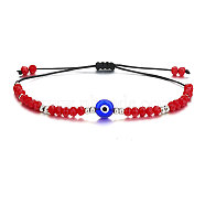 Adjustable Glass Evil Eye Brided Bead Bracelet, Red, (TV3992-9)