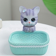 Resin Cat Figurines, Entrance Jewelry Key Storage for Home Desktop Decoration, Aquamarine, 130x130x130mm(PW-WG43164-03)