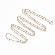 Brass Coated Iron Curb Chain Necklace Making, with Beads and Lobster Claw Clasps, Rose Gold, 32 inch(81.5cm)(MAK-T006-01RG)