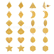SUPERFINDINGS 24Pcs 12 Style 304 Stainless Steel Stud Earring Findings, with Hole and Ear Nuts, Rhombus & Hexagon & Star & Heart & Moon Shape, Golden, 10~12x6~12mm, Hole: 1mm, Pin: 0.6mm, 2pcs/style (STAS-FH0001-76)