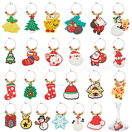 Christmas Theme PVC Plastic with Glass Seed Bead Wine Glass Charms, with 316 Surgical Stainless Steel Hoop Earring Findings, Santa Claus/Deer/Snowman, Mixed Color, 50~62mm, 24 style, 1pc/style, 24pcs/set(AJEW-AB00026)