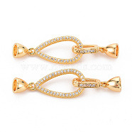 Brass Micro Pave Clear Cubic Zirconia Fold Over Clasps, Nickel Free, Teardrop, Real 18K Gold Plated, 13x31x2mm, Cord End: 8x6.5mm, Clasp: 21x6.5x8mm, Inner Diameter: 4.5mm(X-KK-S354-316-NF)