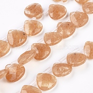 Natural Coffee Jasper Beads Strands, Top Drilled Beads, Faceted, Teardrop, 13x13x5mm, Hole: 0.6mm, about 30pcs/strand, 13.98 inch(35.5cm)(G-G821-02A)
