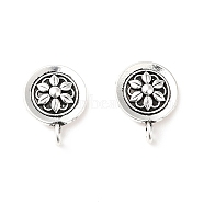 Rack Plating Alloy Stud Earring Findings, with Vertical Loops, Cadmium Free & Lead Free, Flat Round with Flower, Antique Silver, 18x14mm, Hole: 2mm, Pin: 0.6mm(PALLOY-K256-29AS)