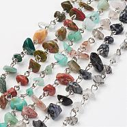 Natural & Synthetic Gemstone Chips Handmade Beaded Chains, Unwelded, with Iron Pins, Platinum, 39.37 inch(1m)(AJEW-JB00280)