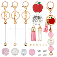 DIY Beadable Keychain Making Kit for Teachers' Day, Including Alloy Keychain, Acrylic & Plastic Pearl Beads, Faux Suede Tassel & Alloy Apple & Quote Pendant, Mixed Color, 62Pcs/bag(DIY-SC0023-13)