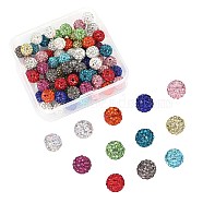60Pcs 12 Colors Polymer Clay Rhinestone Beads, Pave Disco Ball Beads, Grade A, Round, Mixed Color, 10mm, Hole: 1.8~2mm, 6 Rows Rhinestone, PP15(2.1~2.2mm), 5Pcs/color(RB-SZ0001-05)