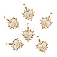 6Pcs Brass Clear Cubic Zirconia Pendants, with Enamel, Long-Lasting Plated, Real 18K Gold Plated, Heart and Eye, White, 23x19x3mm, Hole: 2.5x6mm(ZIRC-SZ0003-67)