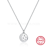 Rhodium Plated 925 Sterling Silver Pendant Necklaces, Moon & Star, Platinum, 15.35 inch(39cm)(CZ7495)