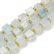 Natural Aquamarine Beads Strands, Cube, with Seed Beads, 4~5x4~5x4~5mm, Hole: 0.9mm, about 56pcs/strand, 15.35''(39cm)(G-G053-B10-01D)