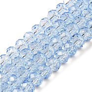 Transparent Baking Paint Glass Beads Strands, Faceted, Rondelle, Cornflower Blue, 8x6mm, Hole: 1.4mm, about 64pcs/strand, 15.16''(38.5cm)(DGLA-A034-T8mm-D13)