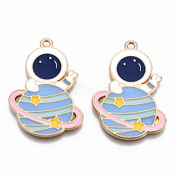 Alloy Enamel Pendants, Cadmium Free & Lead Free, Spaceman with Planet, Light Gold, Colorful, 32.5x22x1.5mm, Hole: 1.6mm(X-ENAM-S126-021-RS)