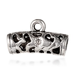 Tibetan Style Alloy Tube Tube Bails, Loop Bails, Scarf Bail Beads, Hollow, Antique Silver, 13x22x7mm, Hole: 5mm(PALLOY-J684-08AS)