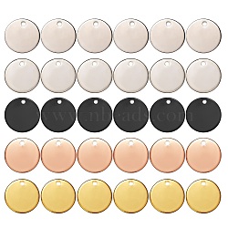 30Pcs 5 Colors Brass Charms, Stamping Blank Tag, Flat Round, Mixed Color, 12x1mm, Hole: 1.2mm, 6pcs/color(KK-SZ0001-42)