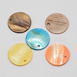 Dyed Natural Flat Round Shell Pendant, Mixed Color, 25x2mm, Hole: 2mm(SHEL-P003-03)