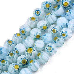 Round Millefiori Glass Beads Strands, Light Blue, 6mm, Hole: 1mm, about 67pcs/strand, 14.7 inch(LK-P001-36)