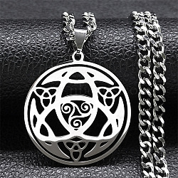 304 Stainless Steel Pendant Necklaces, Triquetra/Trinity Knot , Stainless Steel Color, 19.53 inch(49.6cm)(NJEW-C042-01P)