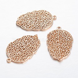 Hollow Leaf Light Gold Plating Brass Pendants, 29x18x1mm, Hole: 1mm(KK-M191-10)