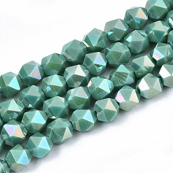 Electroplate Opaque Glass Beads Strands, AB Color Plated, Faceted, Round, Medium Turquoise, 5.5x5.5x5.5mm, Hole: 1mm, about 97~99pcs/strand, 20.87 inch~21.26 inch(53cm~54cm)(EGLA-T019-05N)