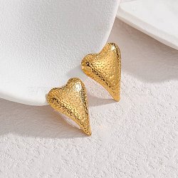 304 Stainless Steel Stud Earrings for Women, Heart, Real 18K Gold Plated, 21.5x17mm(EJEW-M095-01G)