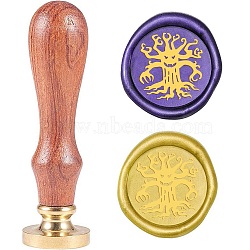 Wax Seal Stamp Set, Sealing Wax Stamp Solid Brass Head,  Wood Handle Retro Brass Stamp Kit Removable, for Envelopes Invitations, Gift Card, Tree, 83x22mm(AJEW-WH0208-306)