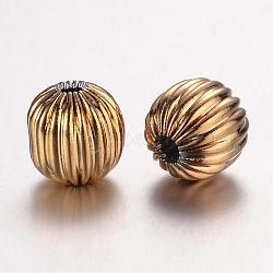 304 Stainless Steel Beads, Corrugated Beads, Lantern, Golden, 8x8mm, Hole: 2mm(STAS-D438-36G)
