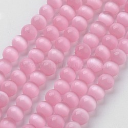 Cat Eye Beads, Round, Pink, 8mm, Hole: 1mm, about 15.5 inch/strand, about 49pcs/strand(CER8mm20)