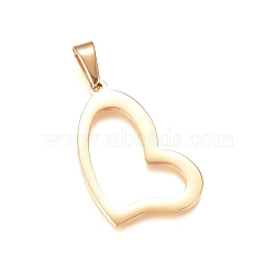 304 Stainless Steel Pendants, Heart, Golden, 37.5x23x1.5mm, Hole: 10x4.5mm(STAS-I135-33G)