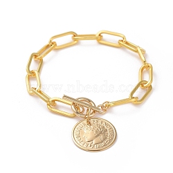 Charm Bracelets, with Iron Cable Chains and 304 Stainless Steel Pendants, Coin, Golden, 7-1/2 inch(19cm)(X-BJEW-JB05043-02)