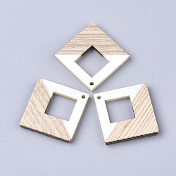 Resin & Wood Pendants, Rhombus, Creamy White, 37x37x3mm, Hole: 2mm(RESI-S358-27C)