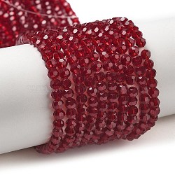 Transparent Glass Beads, Faceted(32 Facets), Round, Dark Red, 3~3.5mm, Hole: 0.6mm, about 163~166pcs/strand, 50~51cm(EGLA-A035-T3mm-D02)