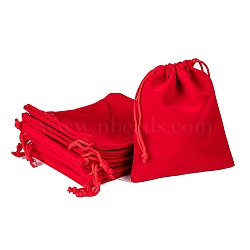 Rectangle Velvet Pouches, Gift Bags, Red, 12x10cm(X-TP-R002-10x12-04)