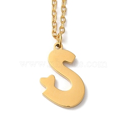 304 Stainless Steel Pendant Necklaces, Letter, Letter S, 15.75 inch(40cm), Pendant: 17.5x11x1.5mm(NJEW-H036-02G-S)