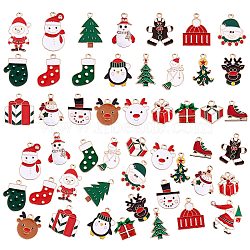 50Pcs 25 Style Christmas Alloy Enamel Pendants, Light Gold, Mixed Shapes, Mixed Color, 14~25.5x14~23.5x1.5~4.5mm, Hole: 1.6~2mm, 2pcs/style(ENAM-SZ0003-09)